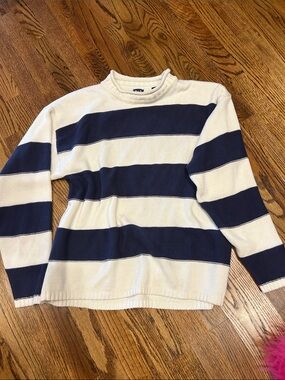 Vintage Gap Rollneck Striped Navy and Cream Women’s Sweater - Classic Crewneck